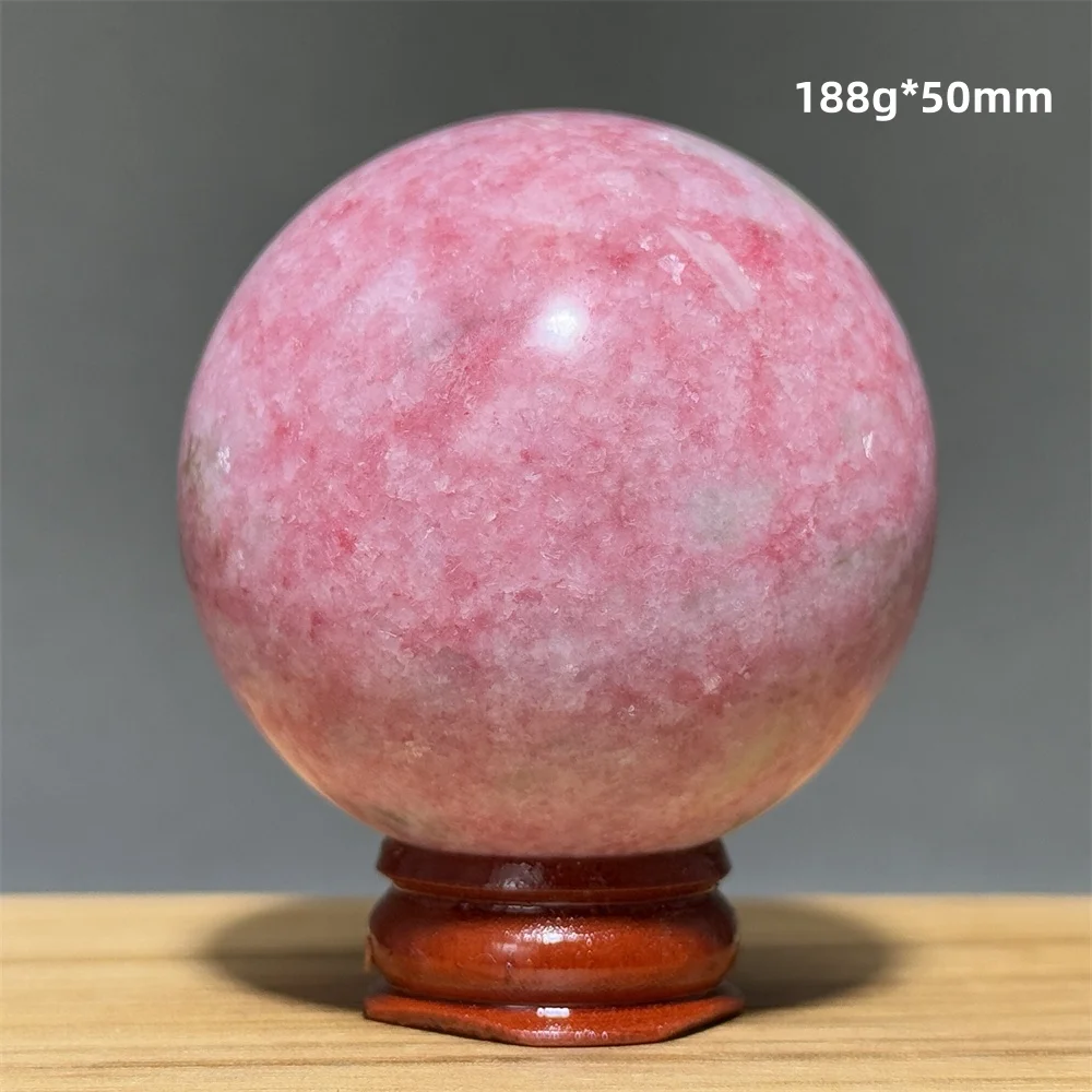 Pink Manganese Zoisite Natural Mineral  Ball Aura Divination  Meditation Treatment Collection Energy Home Decoration Gift+Base