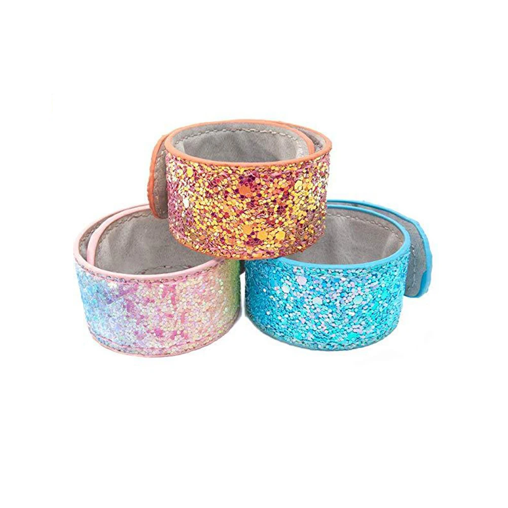 

10 PCS Shiny Pink Bracelet Snap Bracelets for Kids Sequins Colorful Silicone Child