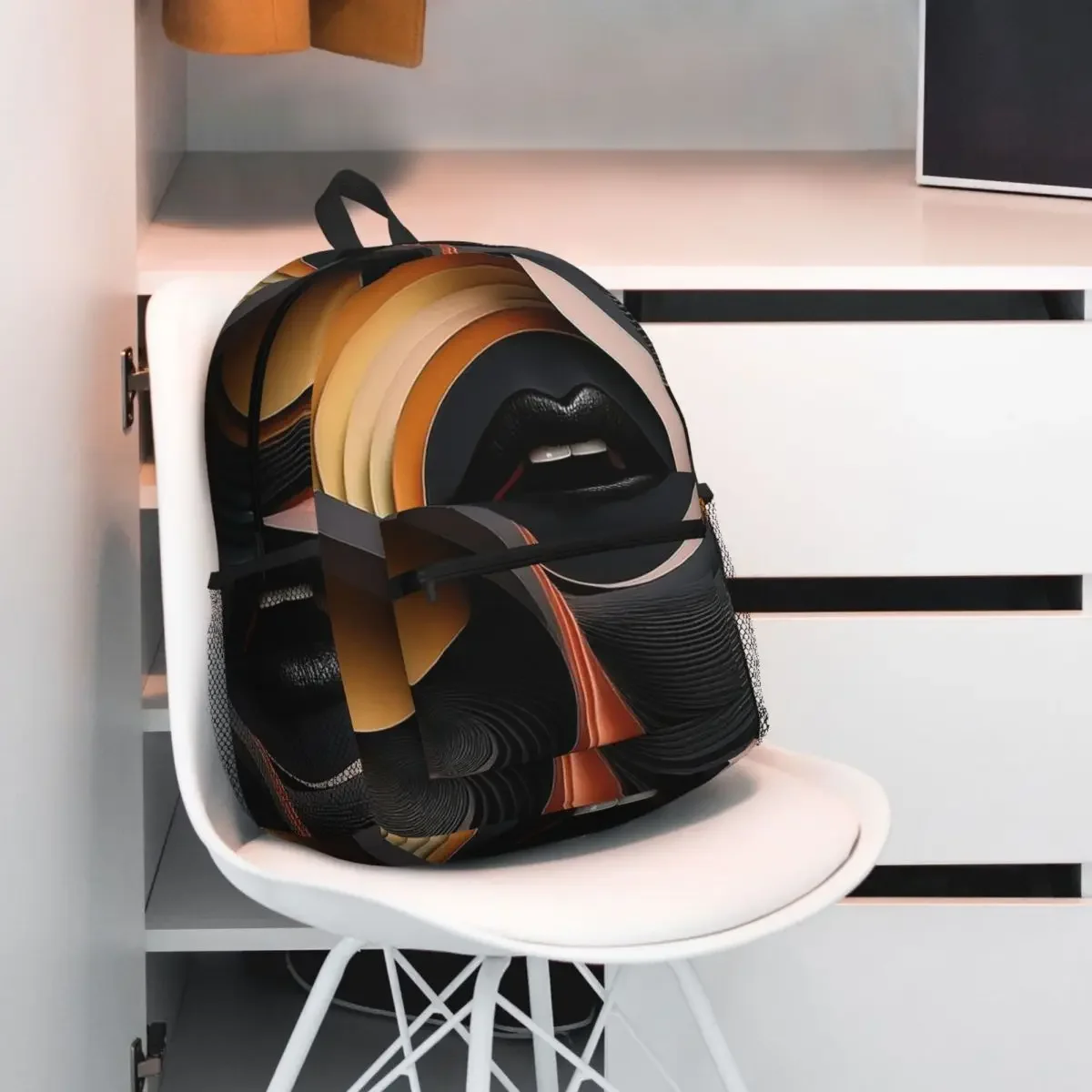 

Рюкзак с золотым пламенем и губами, абстрактный 3D художественный рюкзак, большая вместительная детская сумка для книг, школьная сумка, сумки на плечо для мужчин и женщин