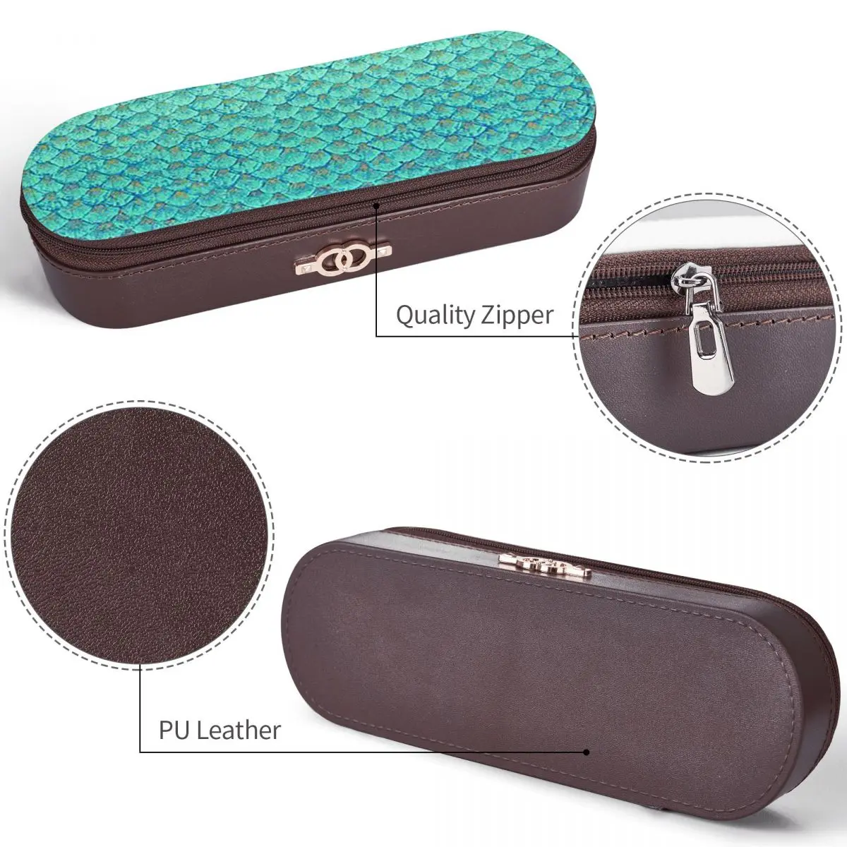 Mermaid Fish Scale Leather Pencil Case Pen Holder Storage Stationery Supplies Pen Box Pencil Bag for Boy Girl School