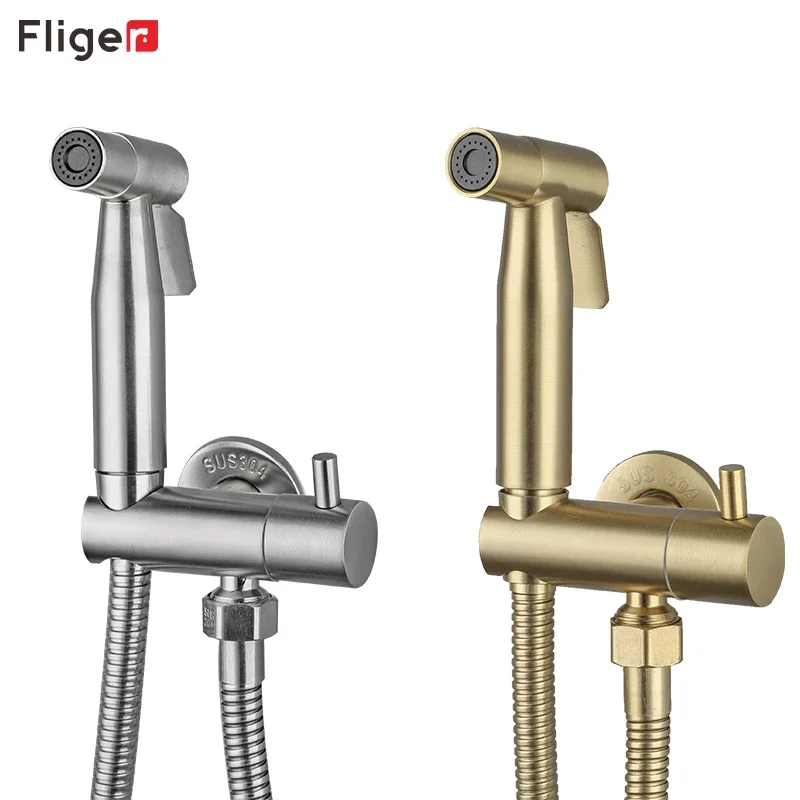 Fliger Bidet Faucet Brushed Gold Handheld Bidet Toilet Sprayer Set Single Cold Water Shower Head Toilet Faucet