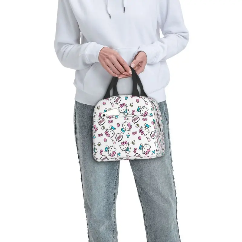 Scatola per il pranzo isolata Hello Kitty personalizzata per le donne borsa termica portatile per il pranzo borsa per il pranzo borsa per Picnic per