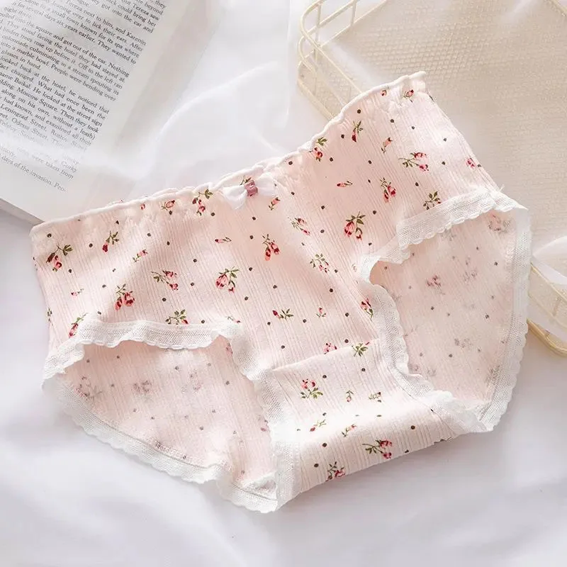 Men Sissy Underwear Elastic Waistband Ruffle Bowknot Decor Panties Threaded Print Briefs Crossdress Cosplay Gay cross dresser