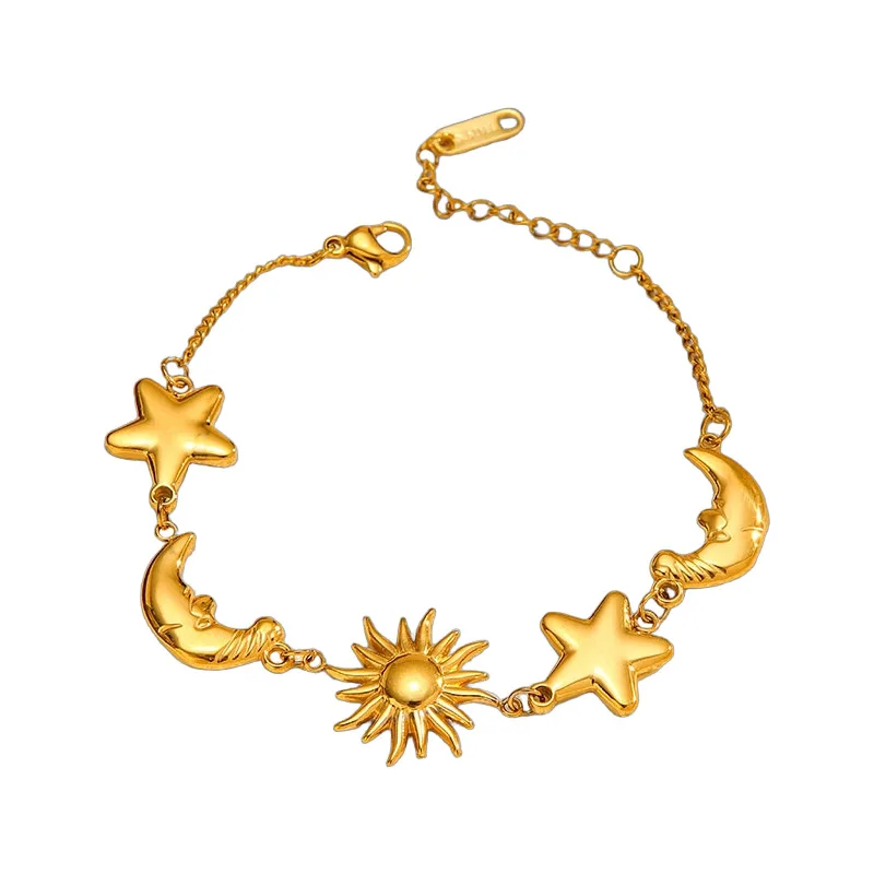 

Star, Moon, and Sun Stainless Steel Bracelet for Women - Niche Design, Colorfast, High-End Gold Titanium Steel Jewelry