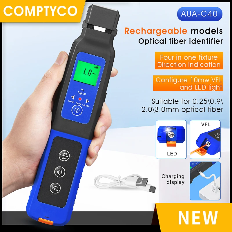 comptyco-rechargeable-aua-c40-fiber-optic-identifier-active-fiber-live-tester-fiber-identifier-ofi-built-in-visual-fault-locator