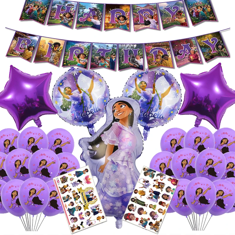 Disney Encanto Isabella Balloons Set Stickers Party Supplies Mirabel Balloons Girls Foil Balloons New Year Christma Birthday Dec