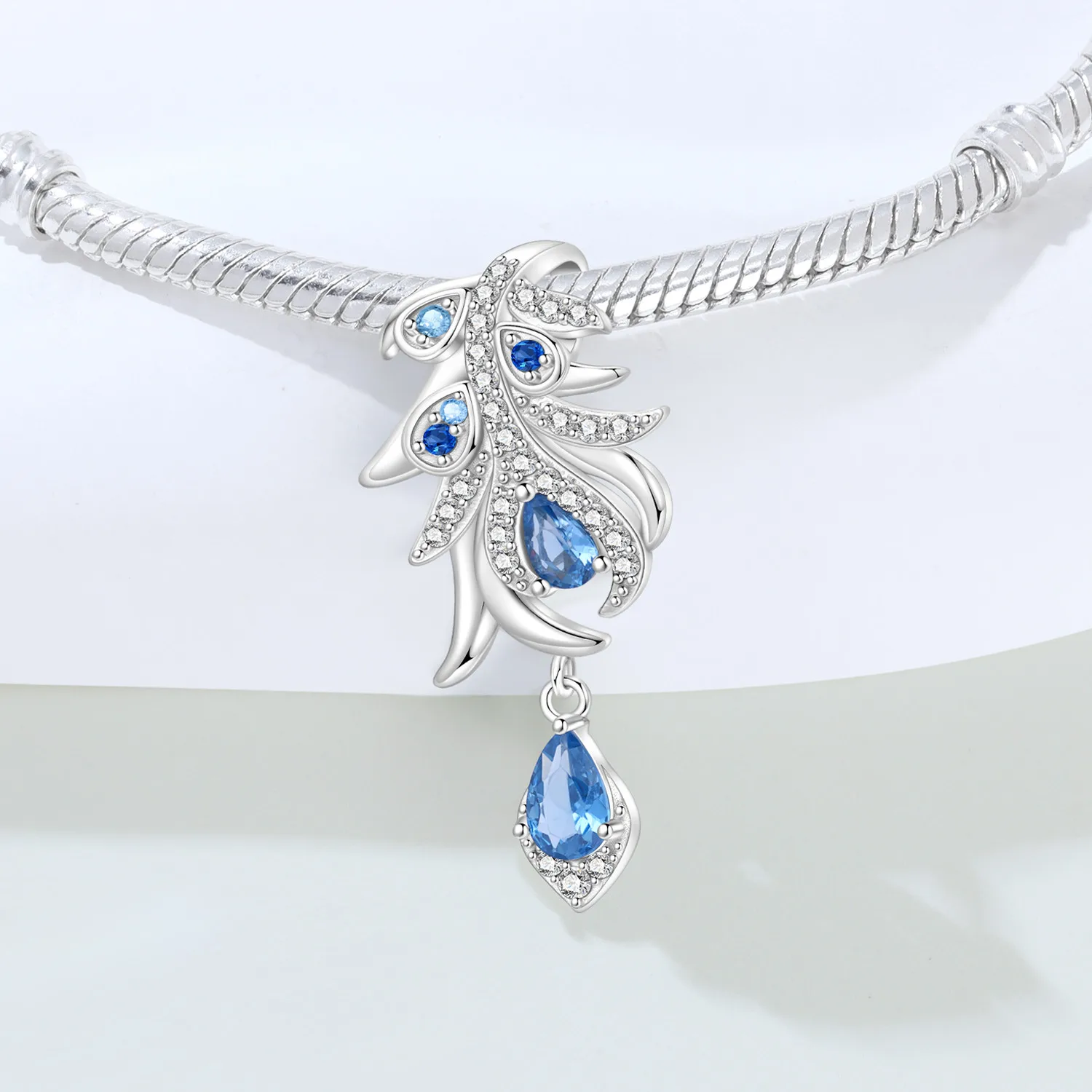 PANPOKI 925 argent Sterling plume bleue symbole chanceux perles pendentifs originaux Bracelet breloque bijoux fête bricolage cadeaux à la mode