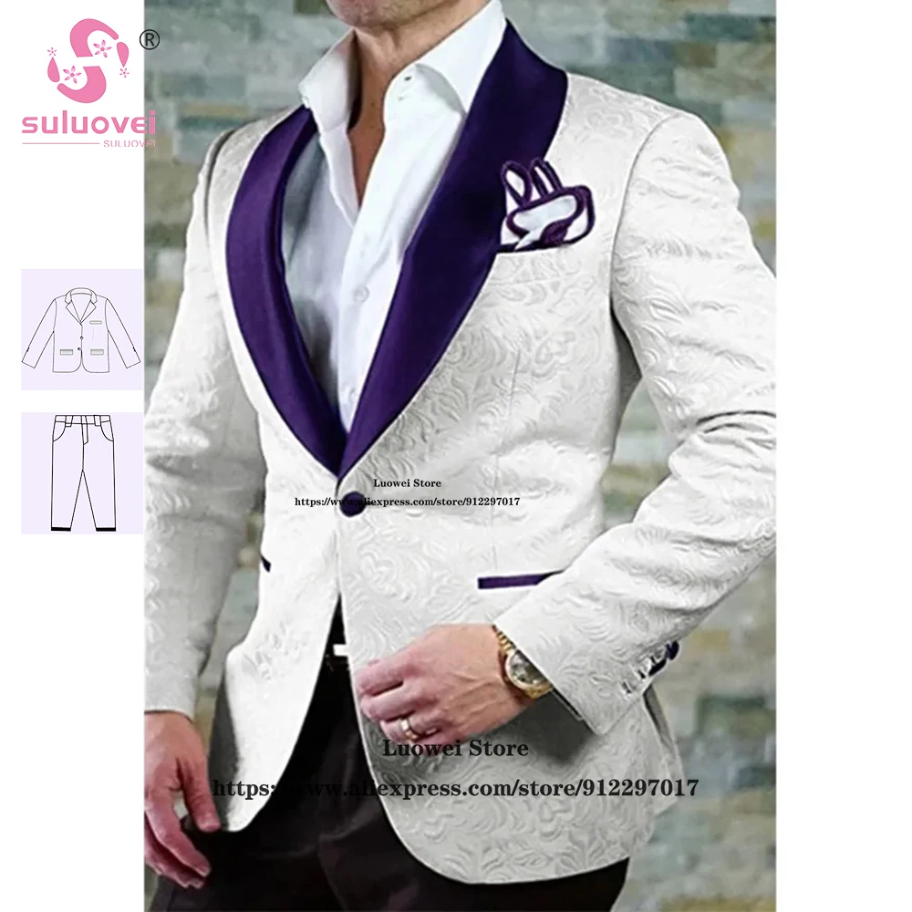 

Fashion Groom Floral Tuxedos Suits For Men Slim Fit Custom Made 2 Piece Pants Set Formal Wedding Blazer Terno Masculino Completo