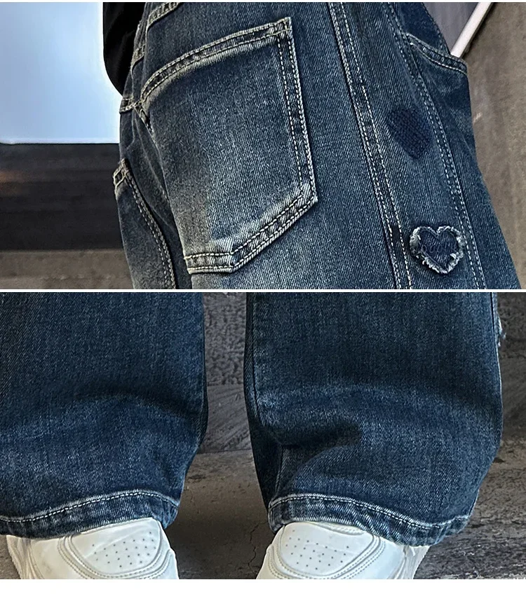 ZOETOPKID Herbst Teenager Mädchen Herz Jeans Mode Retro Weites Bein Gerade Denim Hosen Kinder Casual Streetwear Jeans Hosen – Detail 10