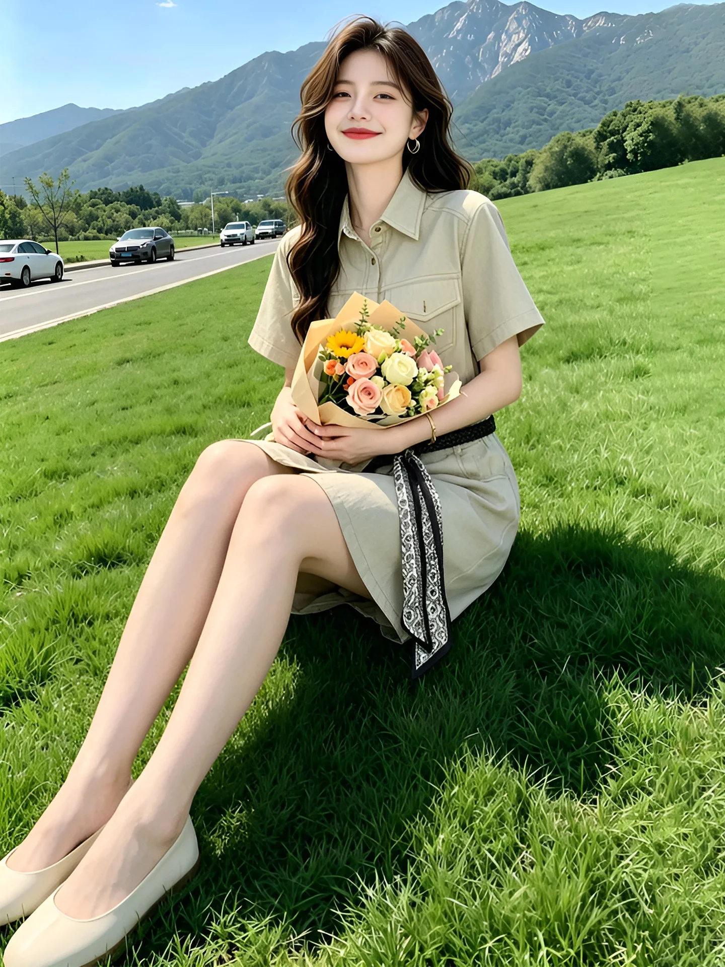 Korean Style Workwear Shirt Dress Slimming Half Skirt Two Piece Set Women Summer Elegant Fashionable Complete Outfit