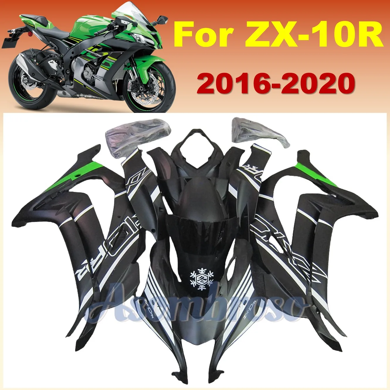 Full Fairings Kit fit For ZX-10R 2016 2017 2018 2019 2020 ZX10R 16-20 Sportbike Housing Cover Matte black Snowflake stickers