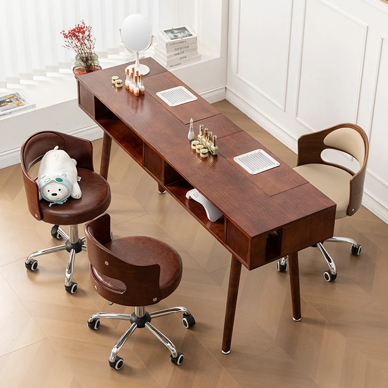 Wooden Professional Nail Table Dust Collector Designer Salon Nail Desk Beauty Workstation Stolik Do Manicure Furniture Salon