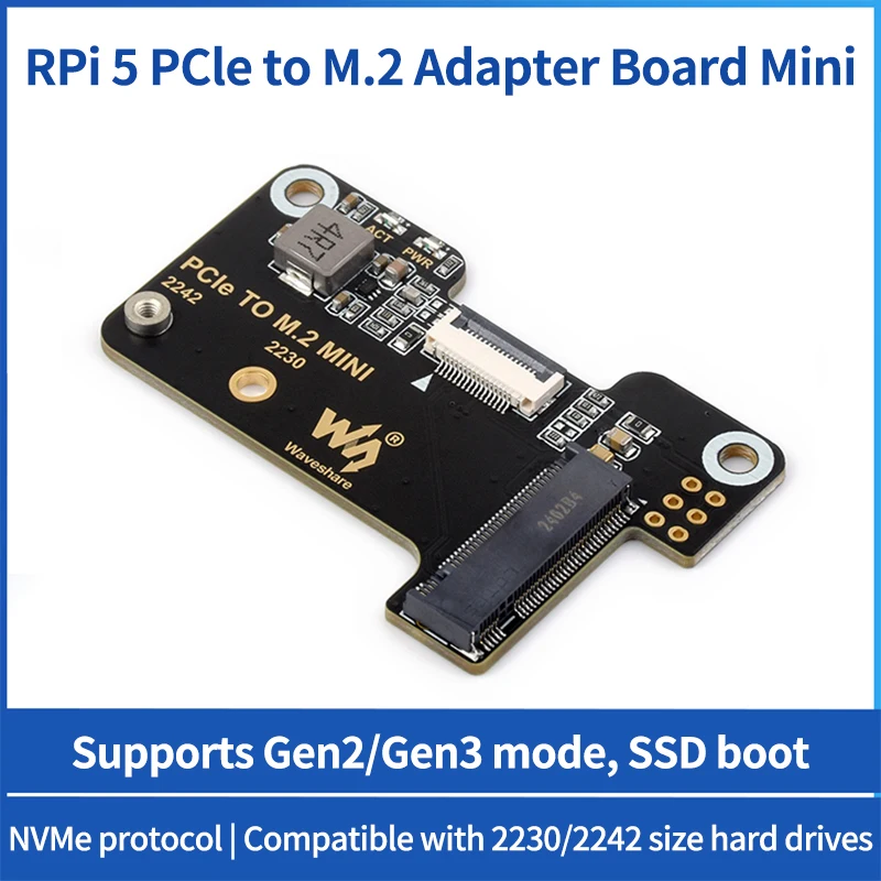 Raspberry Pi 5 PCIe To M.2 Mini Adapter Supports NVMe Protocol M.2 Solid State Drive NVMe HAT Active Cooler Optional for RPi 5