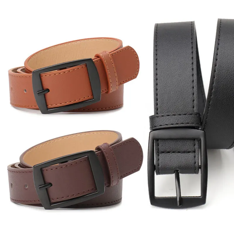 1spc European and American Casual Square Buckle Imitation Leather Belt, Men's and Women's Versatile Jeans Belt, Fashionable and