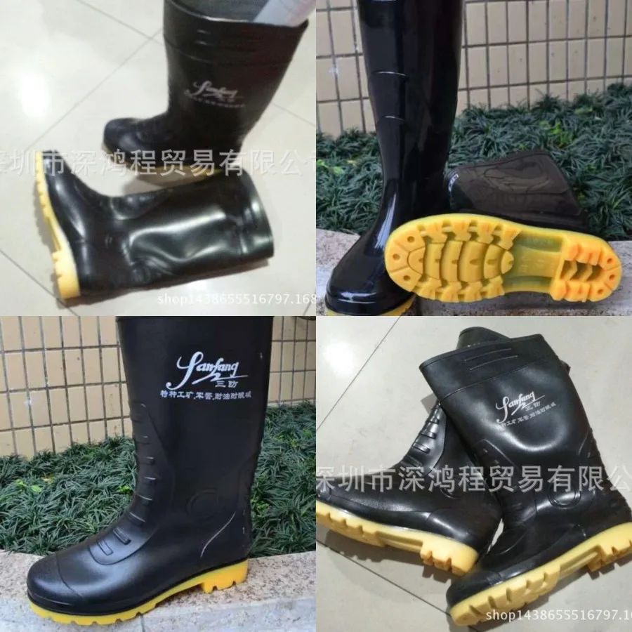 

Резиновые сапоги, устойчивые к маслам, кислотам и щелочам, для промышленности и горнодобывающей промышленности, водонепроницаемые, с нескользящей подошвой из бычьего сухожилия, мужские высокие сапоги.