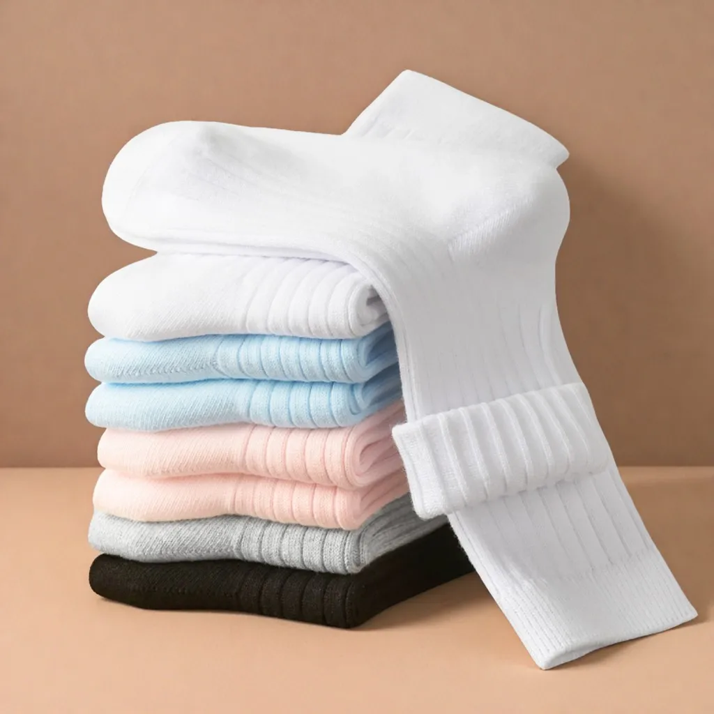 

Winter Thickened 100% Cotton Double Needle Ribbed Boneless Mid-Calf Socks for Kids & Teen Students - School Home Sports Wear