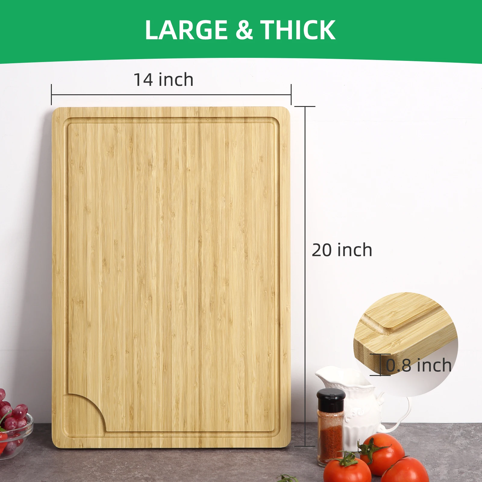 Large Bamboo Cutting Board for Kitchen, Reversible Butcher Block Chopping Board with Deep Juice Groove and Handles, Pre-Oiled Wood Cheese Board Charcuterie Serving Tray for Meat Vegetables Fruit