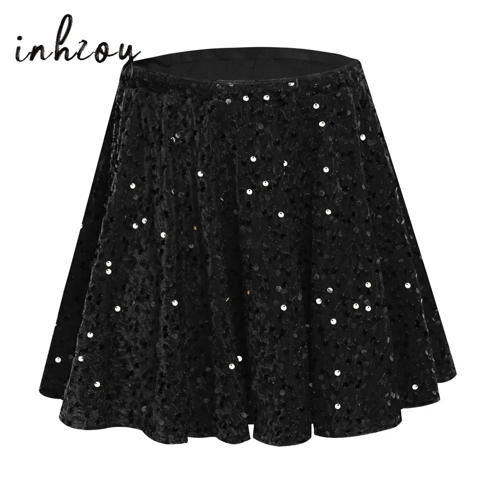 Gonna da ballo per balletto per bambina, con paillettes scintillanti, in velluto, elastico in vita, gonne arricciate per spettacoli di danza per feste di Natale