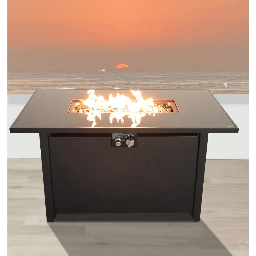 

43 Smoked Glass Metal Rectangle Fire Pit Black