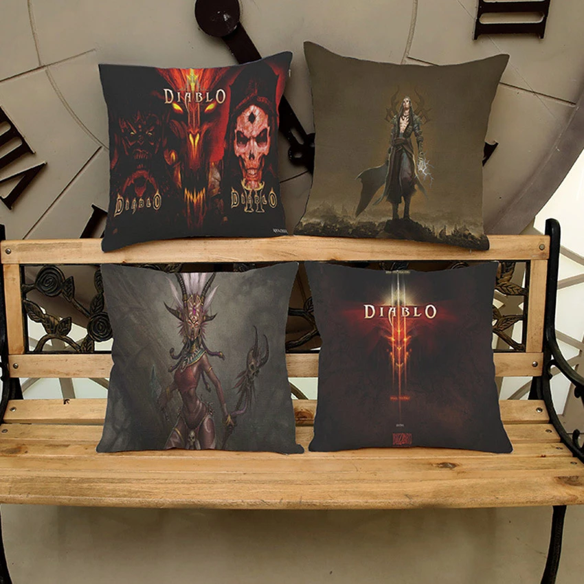 Game Diablo 3D Printed Cushion Cover Cotton Linen Square Seat Cover Home Bedroom Hotel Car Decoration Cushion Cover Wedding Gift