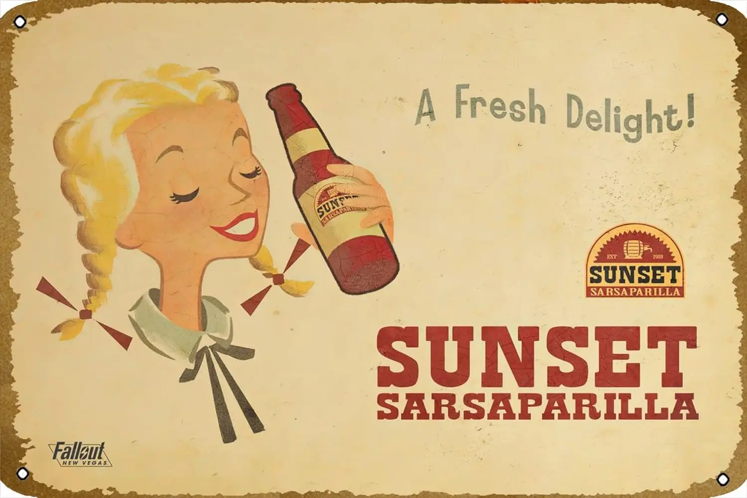 Sunset Sarsaparilla Poster Vintage Game Tin Sign Retro Metal Tin Sign 8x12 Inches