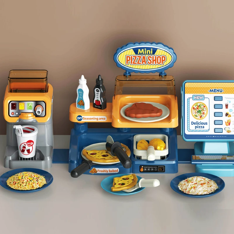 

Kids Pizza Shop Kitchen Set Juice Drink Machines Toy Kitchen Toys Playset Pretend Play Shopping Cash Register Toys For Children