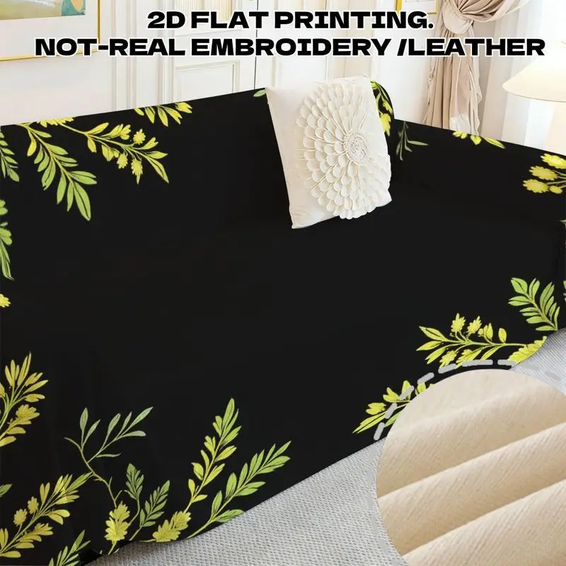 

Полотенце для дивана Chenier с нежным узором из желтых цветов и зеленых листьев на черном фоне