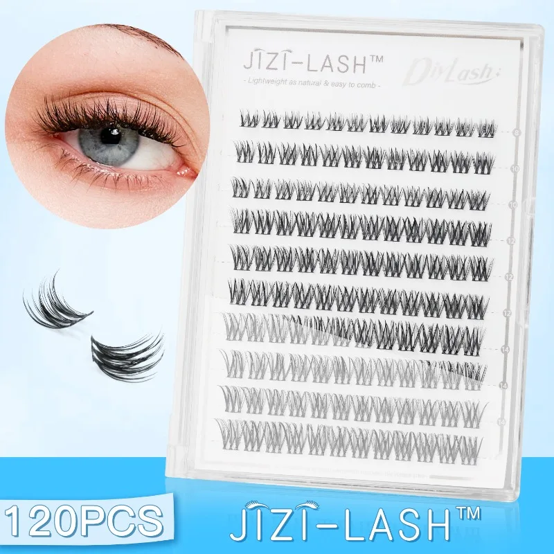 

JIZI-LASH 3D Lashes Extension Kit 120PCS Natural Lightweight Individual Lash Clusters Bond Seal Brush Remover Tweezers Kit