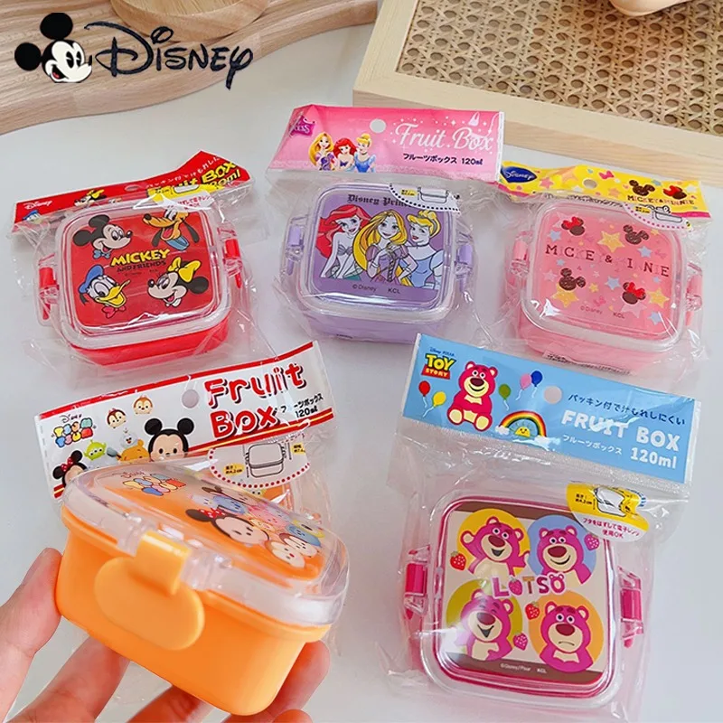 Fiambrera Kawaii de Disney Mickey para bebé, caja de frutas de dibujos animados, almacenamiento de alimentos adicional para bebé, organizador portátil de aperitivos