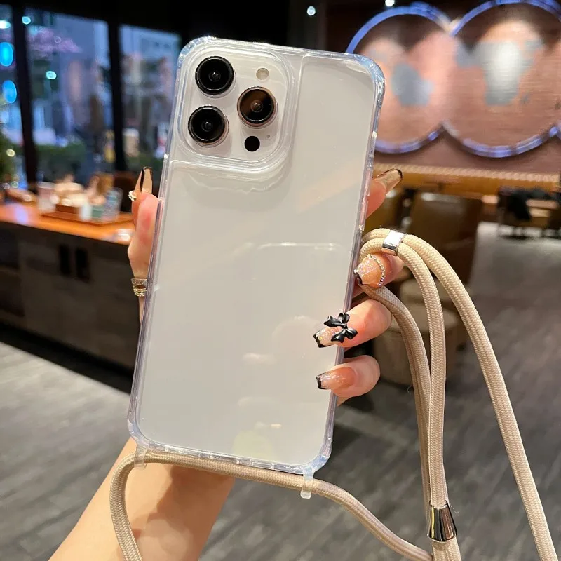 Transparente Schutzhülle mit Trageband für iPhone 17 18 16 15 13 12 11 14 Pro Max Mini X XS Max Plus Air, Umhängekordel, Kunststoff-Acryl-Abdeckung – Detail 10