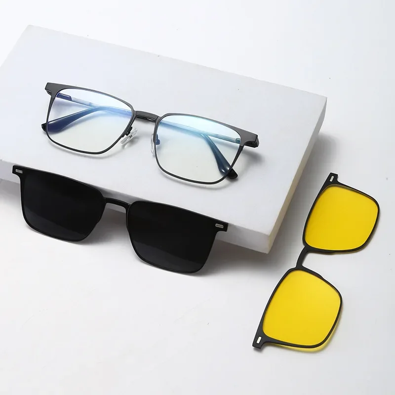 

3 In 1 Men Fashion Alloy Glasses Frame With Polarized Clip On Sunglasses And Night Vision Women Eyewear