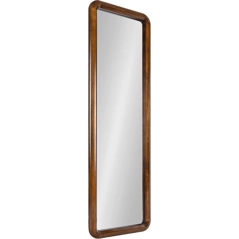 Pao Mid-Century Panel Wood Framed Wall Mirror, 16 x 48, Walnut Brown, Modern Full Length Mirror for Wall