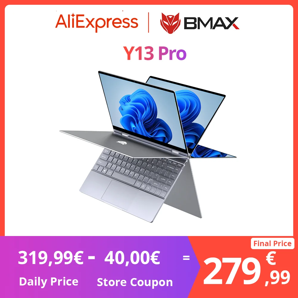 BMAX Y13PRO 360° Laptop 13.3 inch Notebook Windows 11 16GB RAM LPDDR5 512GB SSD 1920*1080 IPS Intel N100 laptops Computer