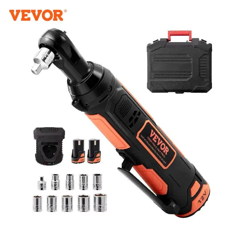 

VEVOR 3/8" Cordless Electric Ratchet Wrench Set 12V 33 Ft-lbs Power Ratchet Tool Kit 45-Min Fast Charge 2-Pack 2.0Ah Battery