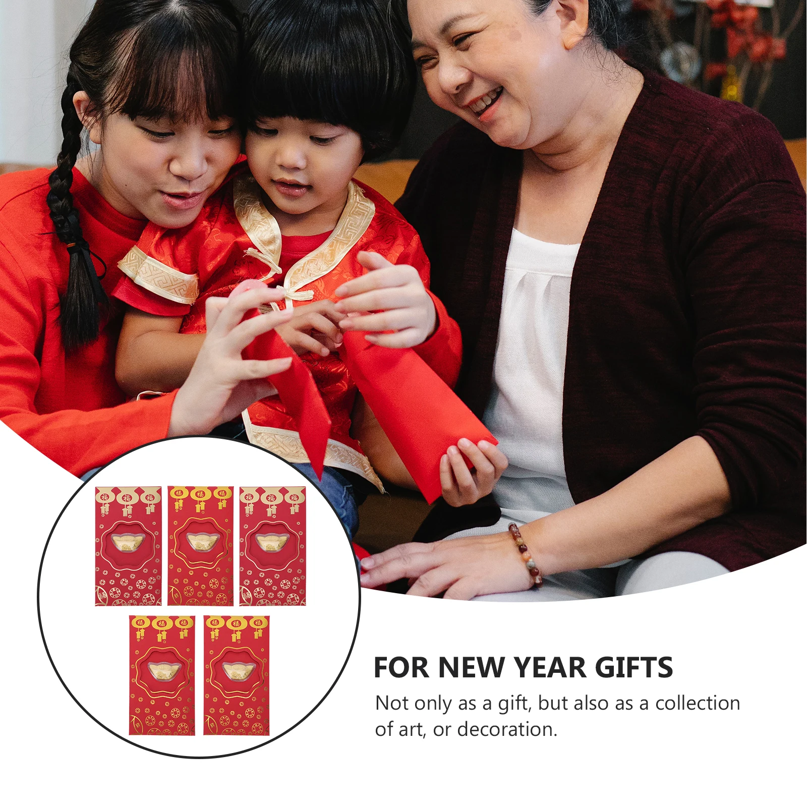 

5pcs Decorative Envelopes Red Packets For Tiger Year Assorted Styles Large Capacity Traditional Chinese New Year Wedding