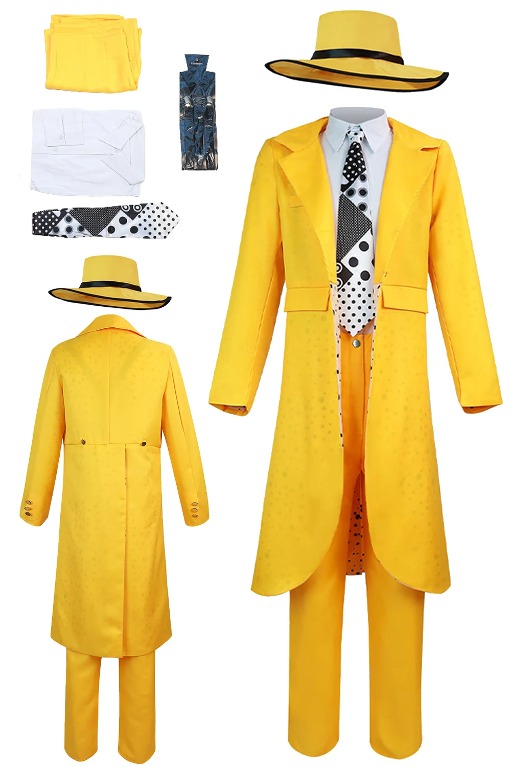 Jim Cosplay Men Role Play Outfits Movie The Mask Disguise Yellow Suits Hat Adult Male Fantasy Fancy Dress Up Party Clothes