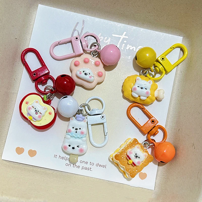 Cute Food Toy West Highland White Terrier Puppy Pendant Colorful Bell Keychain Bag Charm Cartoon Small Gift