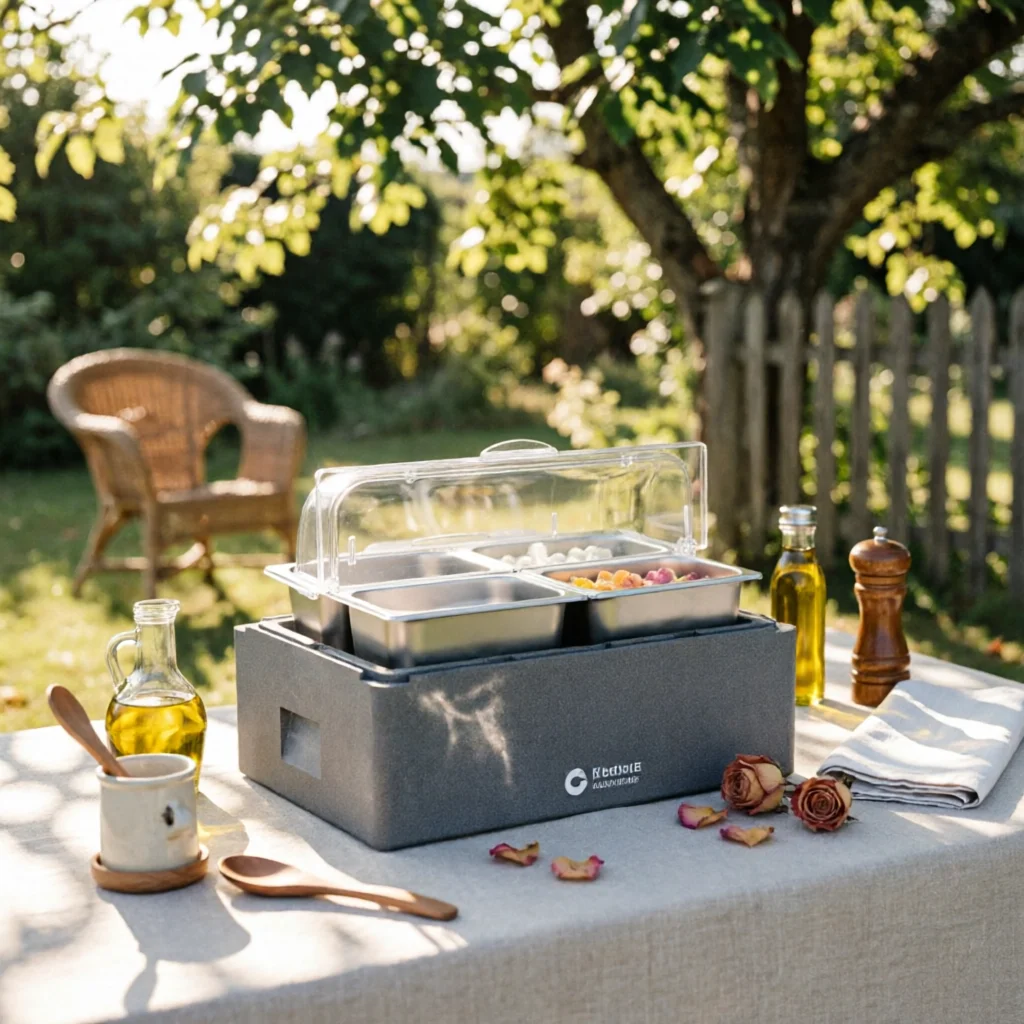 Insulated Food Display Box Thermal Cooler Box with Trays Container Chilled Tray Heavy-Duty for Caterers, Catering, Buffets