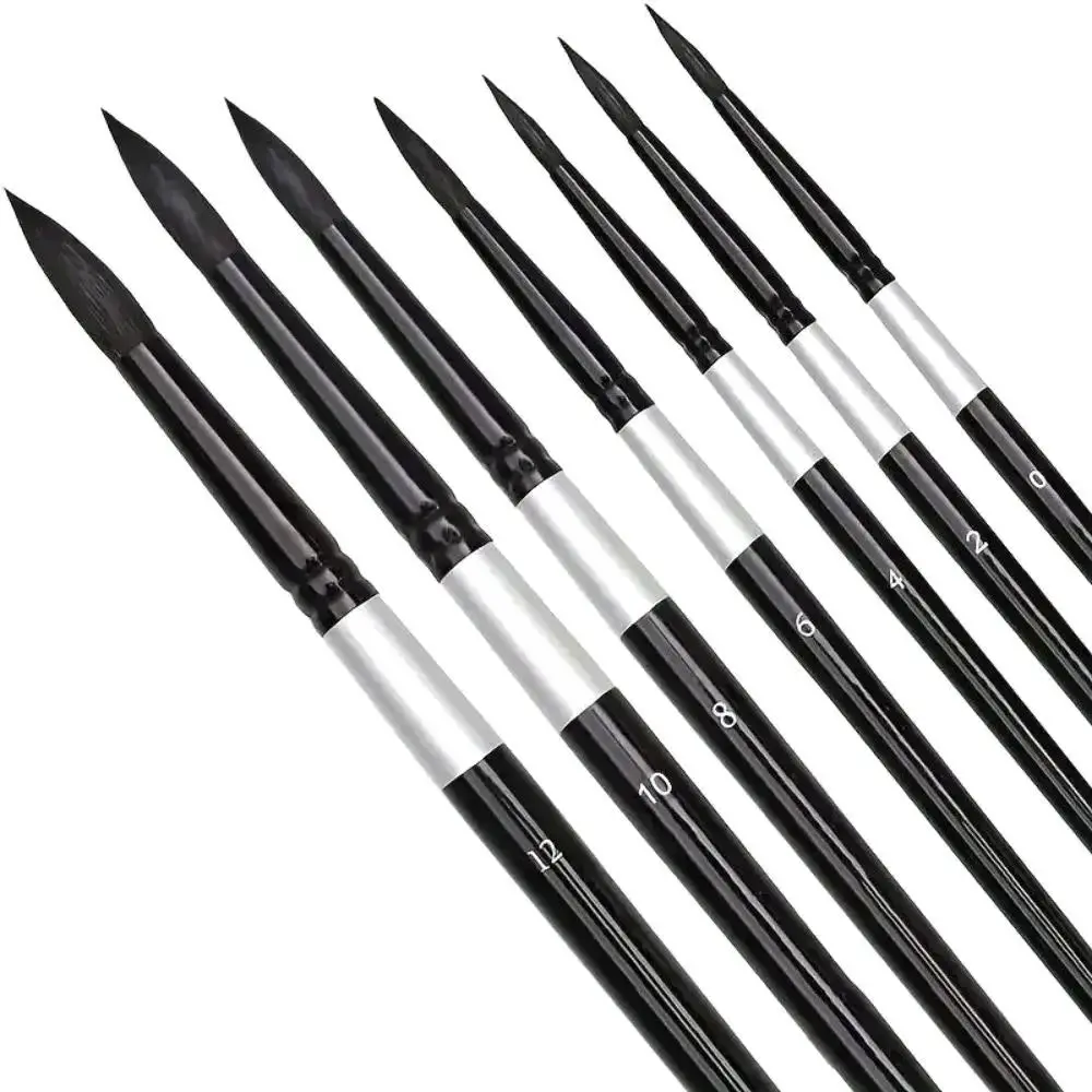 7Pcs/Set Squirrel Hair Bristles Watercolor Brush Round/Pointed Tips Beginner Artist Kit Gouache Painting Pen Paint Brushes Set