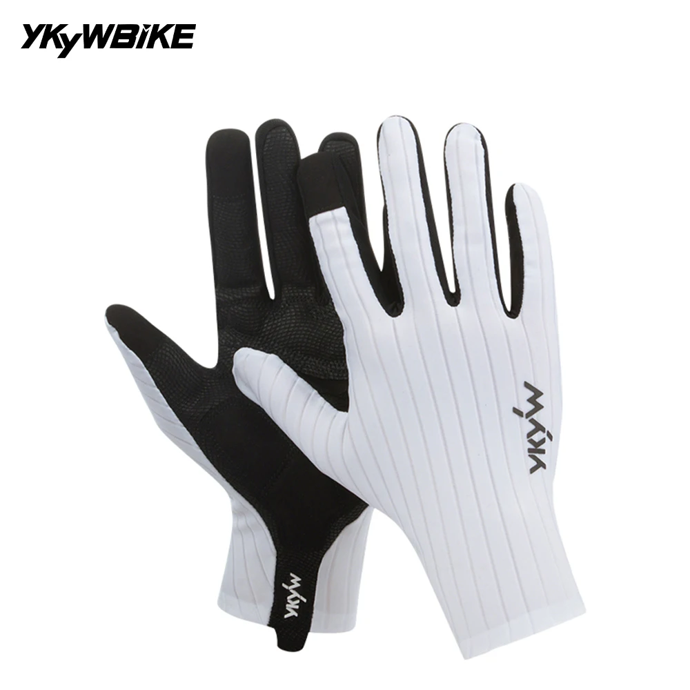 

YKYWBIKE Cycling Gloves Full Finger Aerodynamic Striped Fabric Anti-Slip Shock-Absorbing Touch Screen Bicycle Road Bike Gloves
