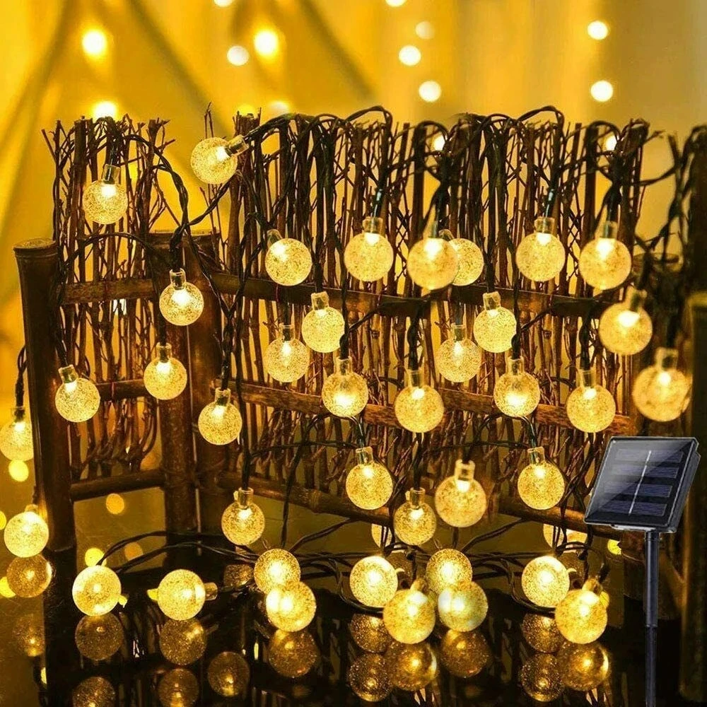 Bola de cristal Solar Power LED String Fairy Lights, guirlandas de jardim, decoração de Natal, ao ar livre, 50LEDs, 10m