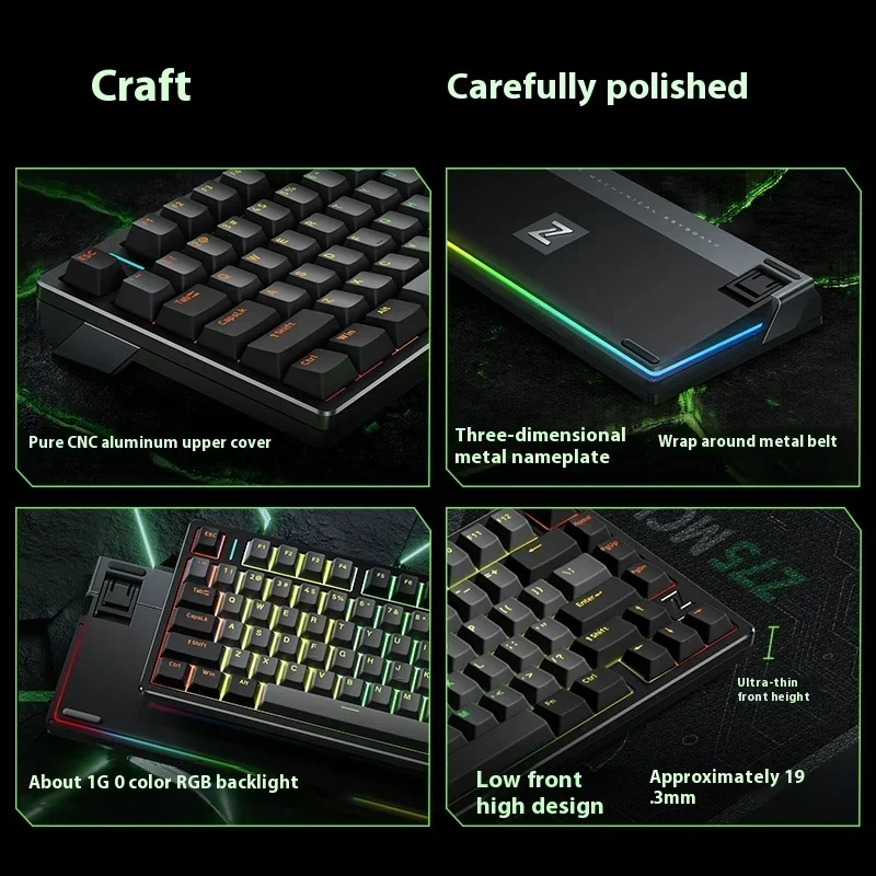 Mchose Z75 Wireless Mechanical Keyboard Three Mode Aluminium Alloy Low Latency Gasket Customized E-sports Gamer Keyboard Gifts