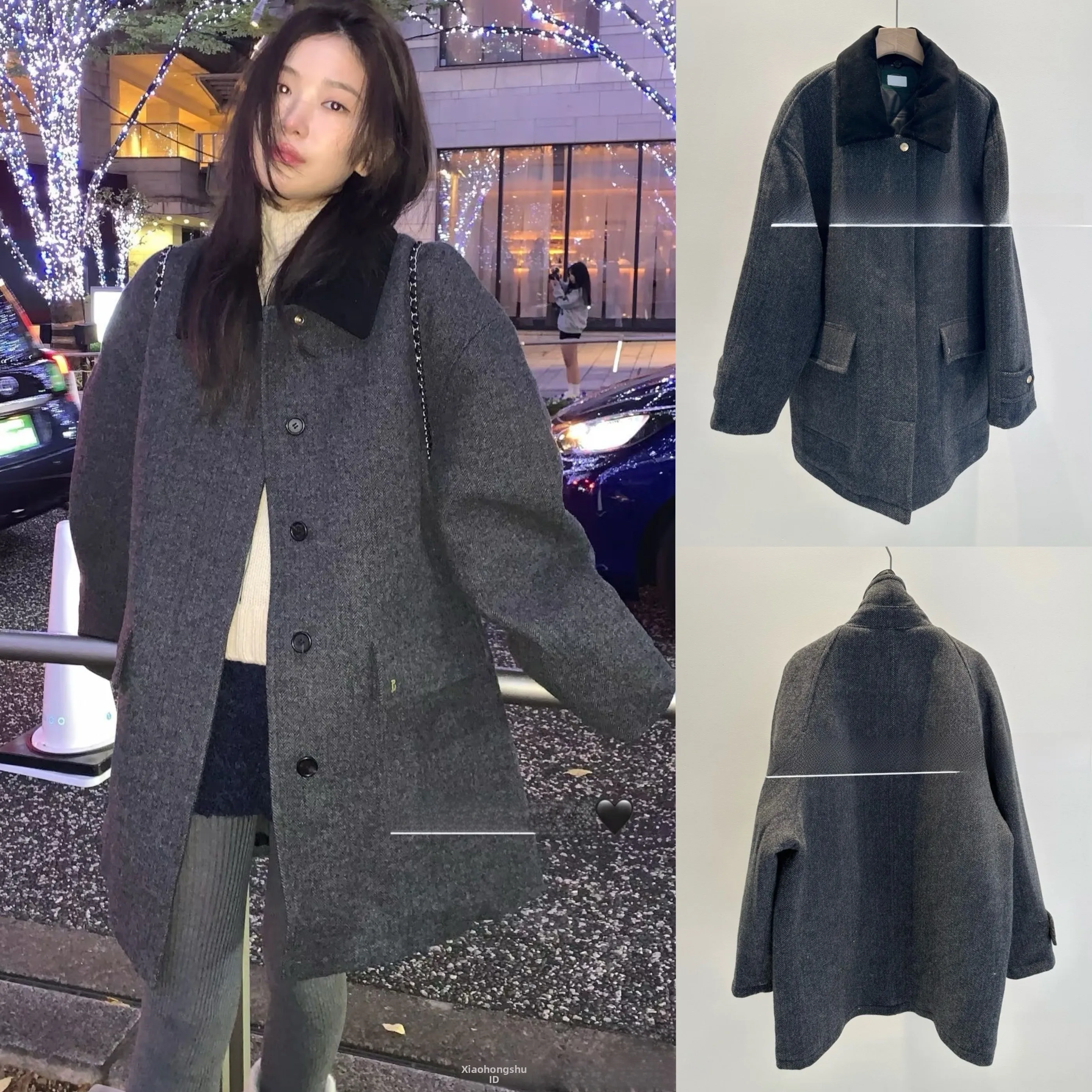 

Thebarnet Woolen Casual Coat Detachable Eight Milk Collar Tartan Patterned Women's Premium Faion Outerwear for Autumn Season