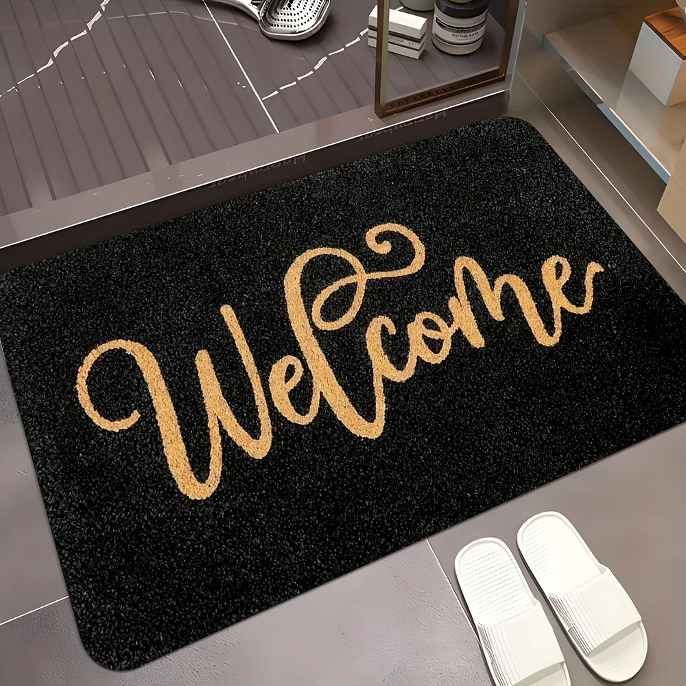 Minimalist Text Flannel Runner Rug Non-slip Washable Floor Mat High Contrast Design for Bathroom WC Toilet Home Decoration