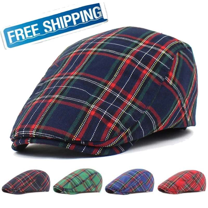 Adjustable Fine Stripe Lattice Berets Hat Women Men Spring Summer Plaid Visors Red Green Blue Duckbill Literary Checkered Cap