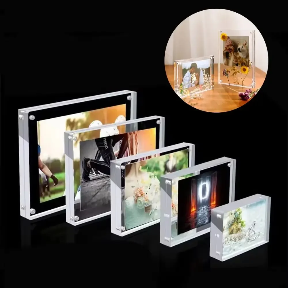 New Transparent Photo Frame Acrylic Magnetic Photo Stand 3+3mm Fridge Magnets for Room Desk Home Decoration