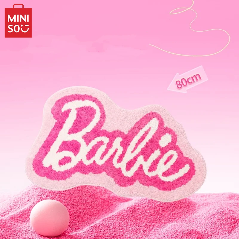 MINISO Barbie Series Alphabet Heterosexual Flocking Floor Mat Kawaii Bathroom Door Non-slip  Children's Toy Birthday Gift