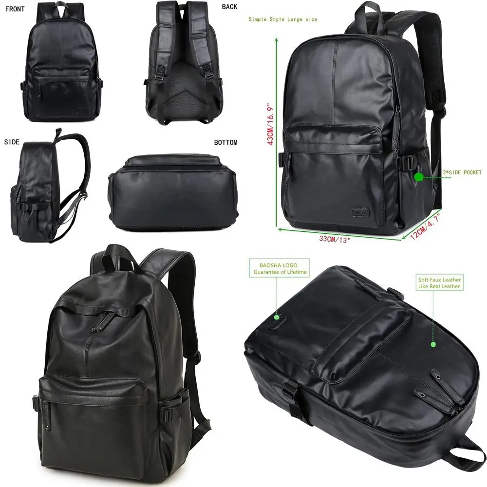 

Рюкзак для ноутбука унисекс 15.6 дюймов из искусственной кожи, повседневный рюкзак для путешествий и походов, черный