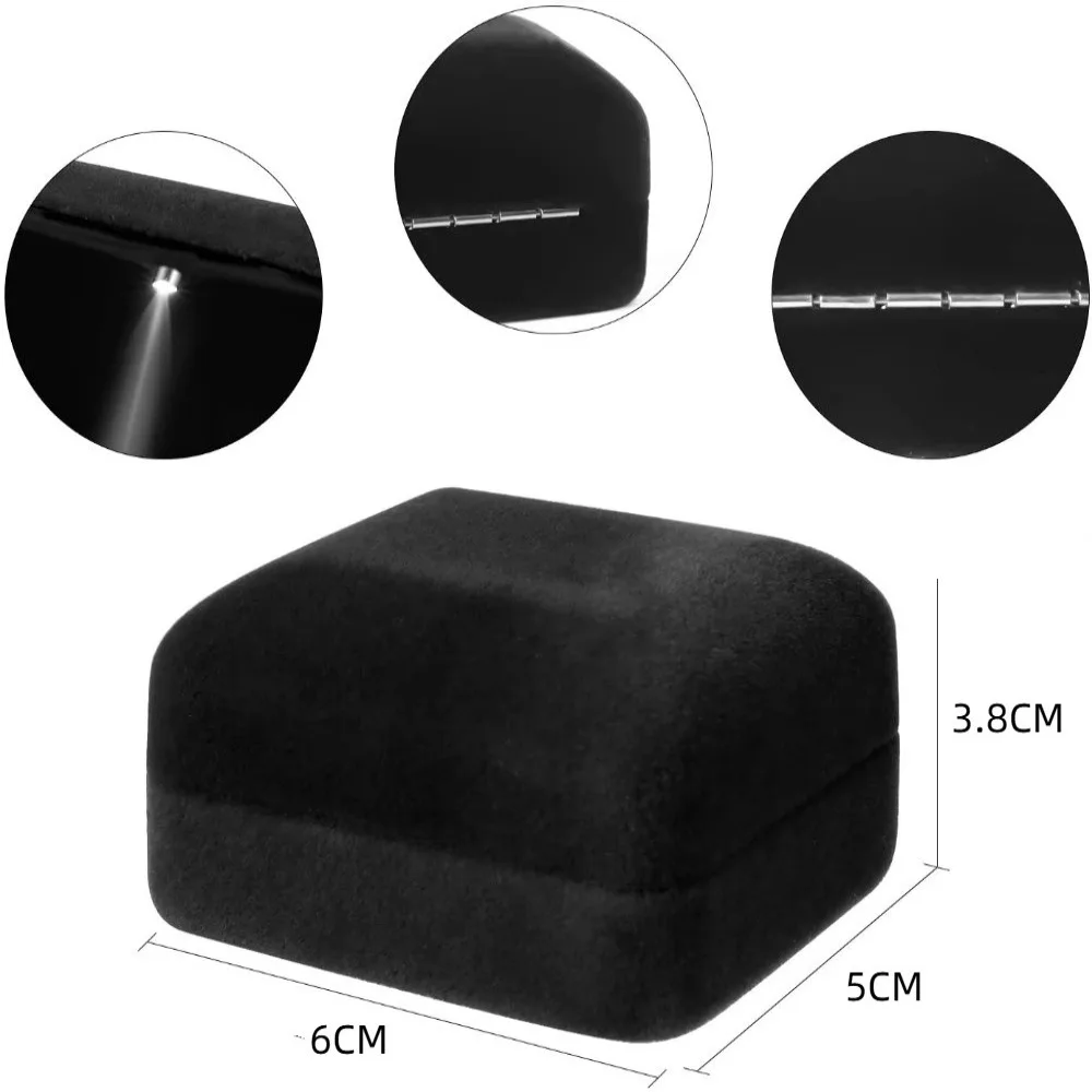 Zart mit LED-Licht, LED-Lichtring-Box, quadratisch, einfarbig, Ehering-Box, Samt, Geschenkverpackung, Box für Ohrringe