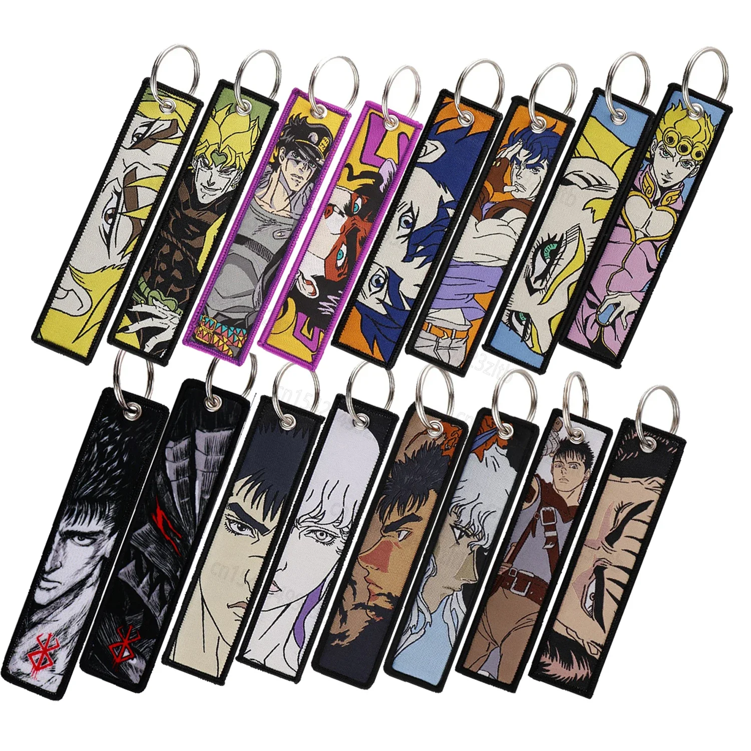 Anime JOJO Berserk Key Tag Joestar Jotaro Embroidery Key Fobs Keychain for Car Motorcycles Key Pendant Jewelry Accessories